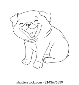 Pug vector hand drawing illustration in black color isolated on white background