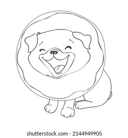 Pug vector hand drawing illustration in black color isolated on white background