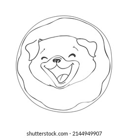 Pug vector hand drawing illustration in black color isolated on white background