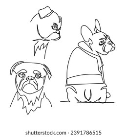 Pug vector illustration drawn in line art style