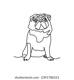 Pug vector illustration drawn in line art style