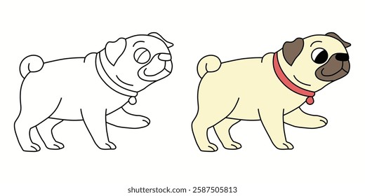 Pug vector and silhouettes. Black flat color simple elegant white background Pug animal vector and illustration.