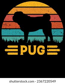 PUG Vintage Tshirt Design,print ready typography style, clothing template, tee, graphic symbol. Perfect for teen clothes. Vector illustration
