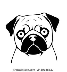 A Pugdog Head icon logo silhouette white background outline thick view