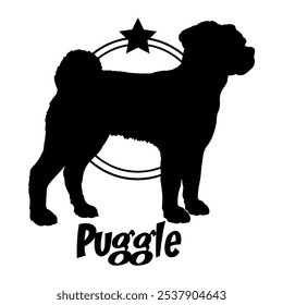 Puggle dog silhouette,  dog, dog breeds, logo, vector, silhouette, logo design, animal, illustration, icon, sign, design, black,  symbol, pet