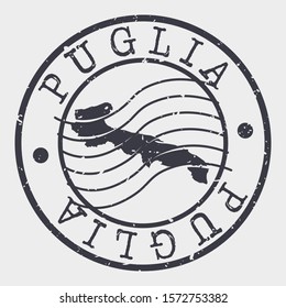 Puglia Italy Stamp Postal. Map Silhouette Seal. Passport Round Design. Vector Icon. Design Retro Travel.