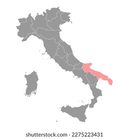 Mapa de Puglia. Región de Italia. Ilustración vectorial.