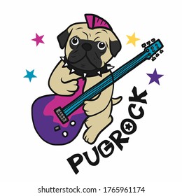 Pugrock , Pug play electronic guitar cartoon vector illustration