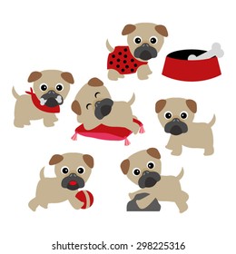 Pugs. Cute dog vector.