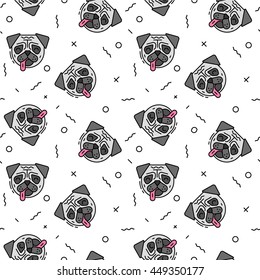 Pugs seamless pattern - vector lineart illustration