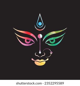 puja Durga. llustration of goddess durga face for indian festival desshra background. creative vector for shubh navratri or durga puja celebration.colorful durga face black background