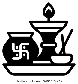Puja Thali Diwali vector icon illustration