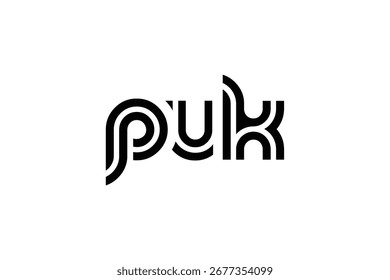 Diseño de logotipo de letra moderno único creativo de PUK. Diseño elegante del logotipo del monograma con los Elementos decorativos y la tipografía