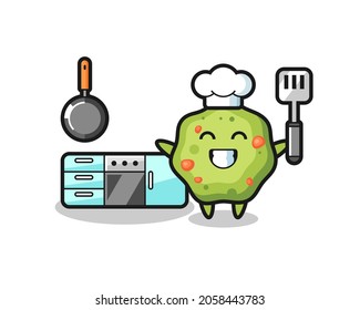 puke character illustration as a chef is cooking , cute style design for t shirt, sticker, logo element