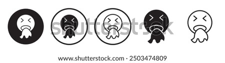 Puking emoji line icon vector set.