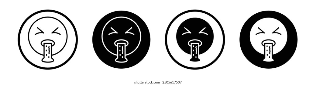 Conjunto de iconos de Vector de emoji Puking relleno negro y estilo delineado.