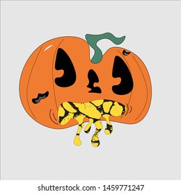 Puking pumpkin Halloween trick or treat scary creepy illustration 