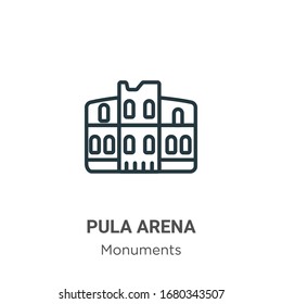 Pula arena outline vector icon. Thin line black pula arena icon, flat vector simple element illustration from editable monuments concept isolated stroke on white background