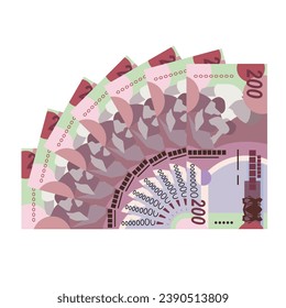Pula Vector Illustration. Botswana money set bundle banknotes. Paper money 200 BWP. Flat style. Isolated on white background. Simple minimal design.