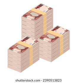 Pula Vector Illustration. Botswana money set bundle banknotes. Paper money 50 BWP. Flat style. Isolated on white background. Simple minimal design.