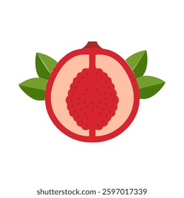 Pulasan fruit icon. Flat red color rambutan organic food design. Vector illustration.