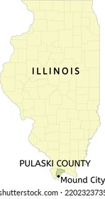 Pulaski County and city of Mound City location on Illinois state map