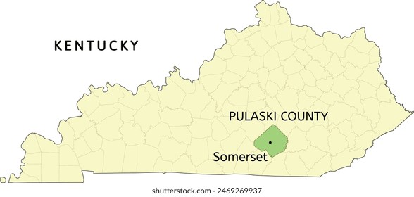 Pulaski County and city of Somerset location on Kentucky state map