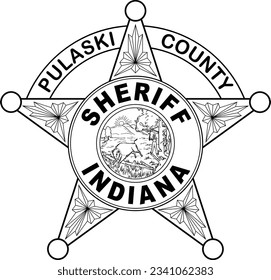 pulaski county Sheriff svg vector badge of Indiana State, line art file for cnc laser cutting, laser emgraving, cricut and others cutting machine svg