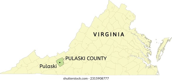 Pulaski County and town of Pulaski location on Virginia state map