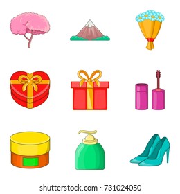 Pulchritude icons set. Cartoon set of 9 pulchritude vector icons for web isolated on white background