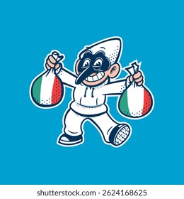 pulcinella cartoon retro personagem mascote tradicional nápoles itália