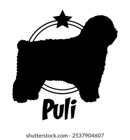 Puli perro silueta, perro, razas de perro, logotipo, Vector, silueta, diseño del logotipo, animal, ilustración, icono, signo, diseño, negro, símbolo, mascota