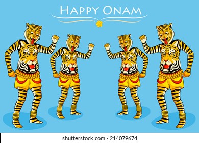 Puli Kali, Tiger Dance For Onam Celebration In Vector