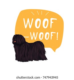 Puli or Komondor Dog vector illustration with hand drawn banner