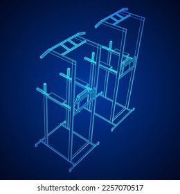 Pull up bar. Upper body workout, bodybuilding exercise. Home gym equipment, sport gear. Wireframe low poly mesh vector illustration