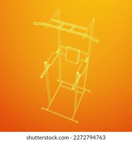 Tira de la barra. Ejercicio de entrenamiento del cuerpo superior, ejercicio de construcción del cuerpo. Equipamiento de gimnasia casera, equipo deportivo. Ilustración vectorial de malla baja de malla de alambre