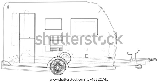 Pull behind camper. Wire-frame. Vector\
Illustration of Trailer. The layers of visible and invisible lines\
are separated. EPS10\
format.
