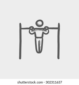 Pull up exercise in bar sketch icon for web and mobile. Hand drawn vector dark gray icon on light gray background.