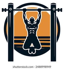 Pull Up-Übung Silhouette Logo-Vektorgrafik-Design - Dieses Vektorgrafik-Design zeigt eine Silhouette einer Person, die eine Pull-up-Übung ausführt. Es ist perfekt für Fitness-Logos, Workout-Illustrationen,