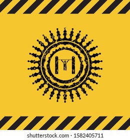 pull up icon black grunge emblem inside yellow warning sign. Vector Illustration. Detailed.