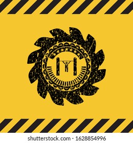 pull up icon black grunge emblem, yellow warning sign. Vector Illustration. Detailed.