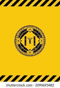 tire hacia arriba del icono del emblema negro grunge dentro del signo de advertencia amarillo. Ilustración vectorial. Detallado. 