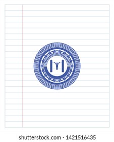 pull up icon emblem drawn with pen. Blue ink. Vector Illustration. Detailed.