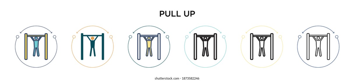 Pull up icon in filled, thin line, outline and stroke style. Vector illustration of two colored and black pull up vector icons designs can be used for mobile, ui, web