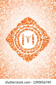 pull up icon inside abstract emblem, orange mosaic background