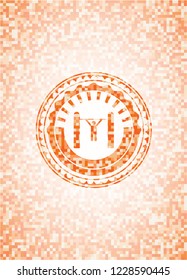 pull up icon inside abstract orange mosaic emblem