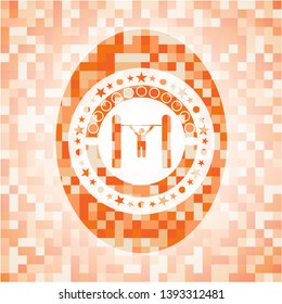 pull up icon inside abstract orange mosaic emblem with background