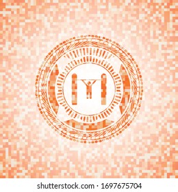 pull up icon inside abstract orange mosaic emblem with background