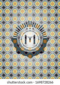 pull up icon inside arabic style emblem. Arabesque decoration.