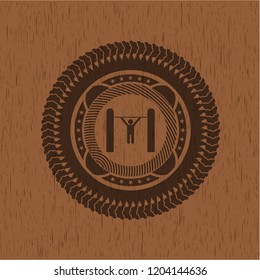 pull up icon inside badge with wooden background